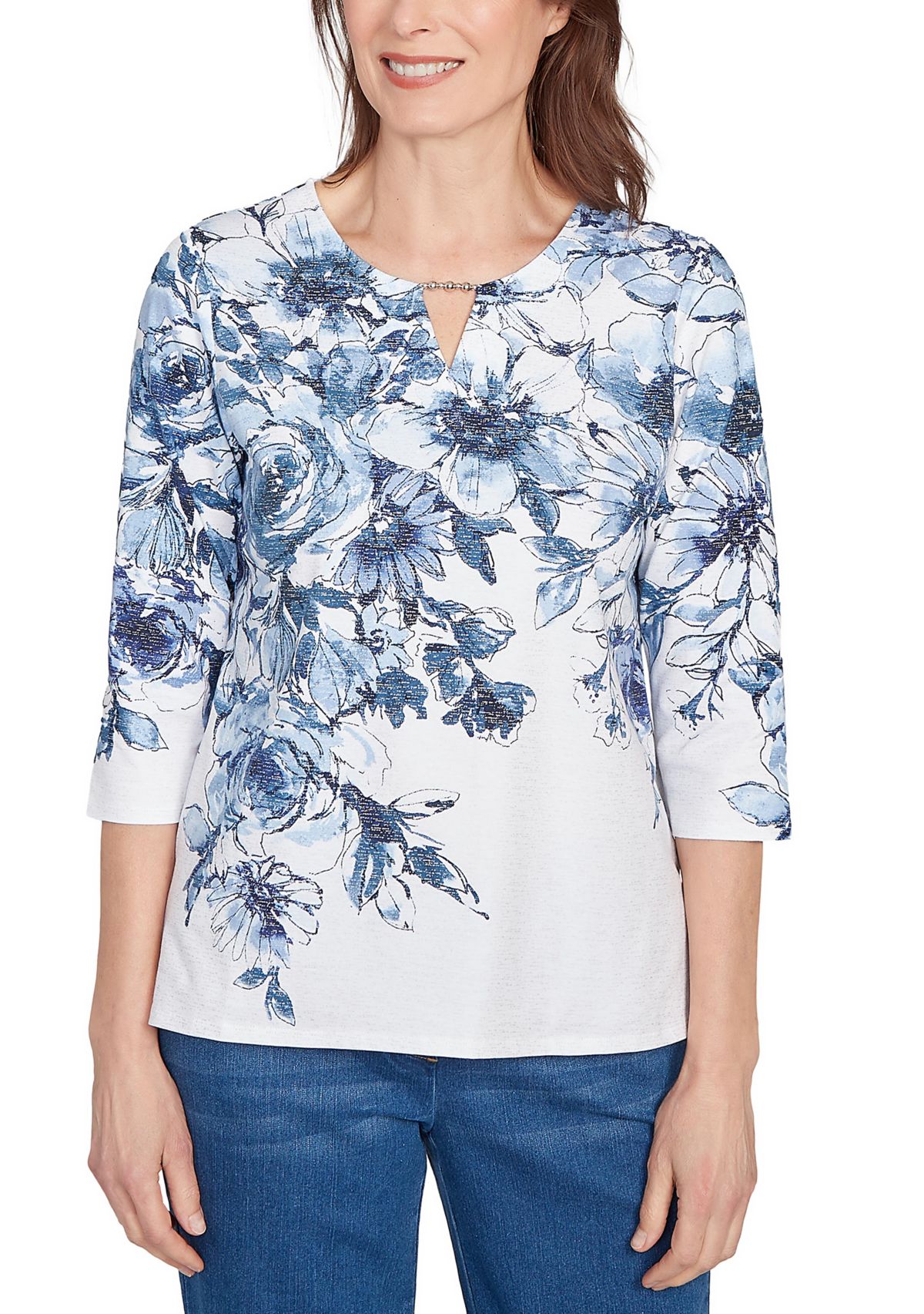 Petite Key Items Floral Yoke Top