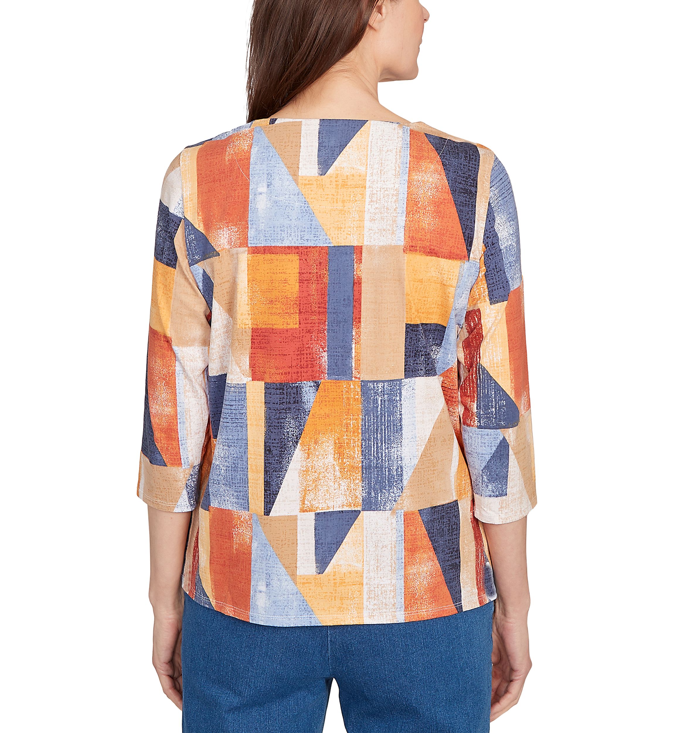 Petite Key Items Color Block Printed Top