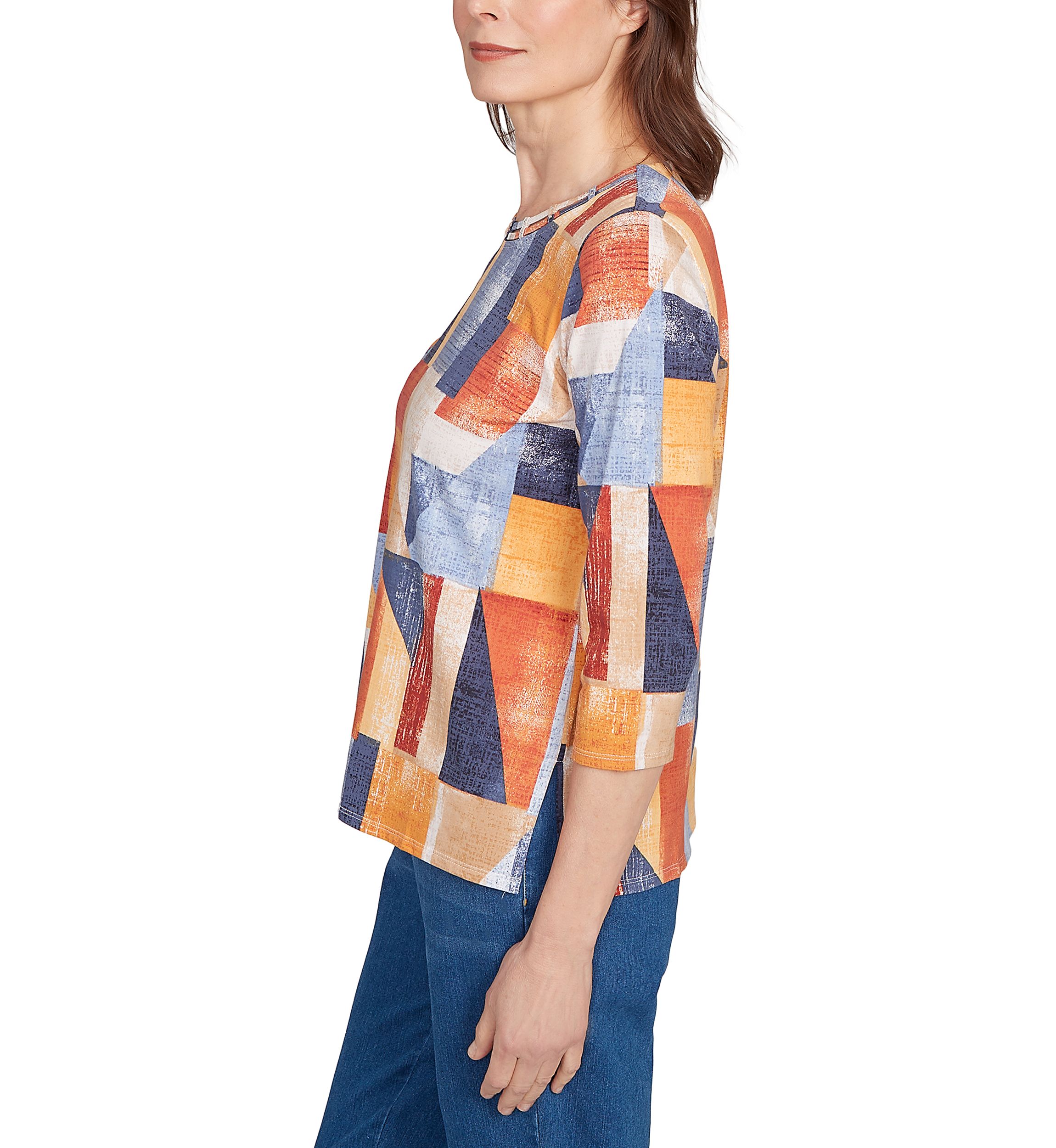 Petite Key Items Color Block Printed Top