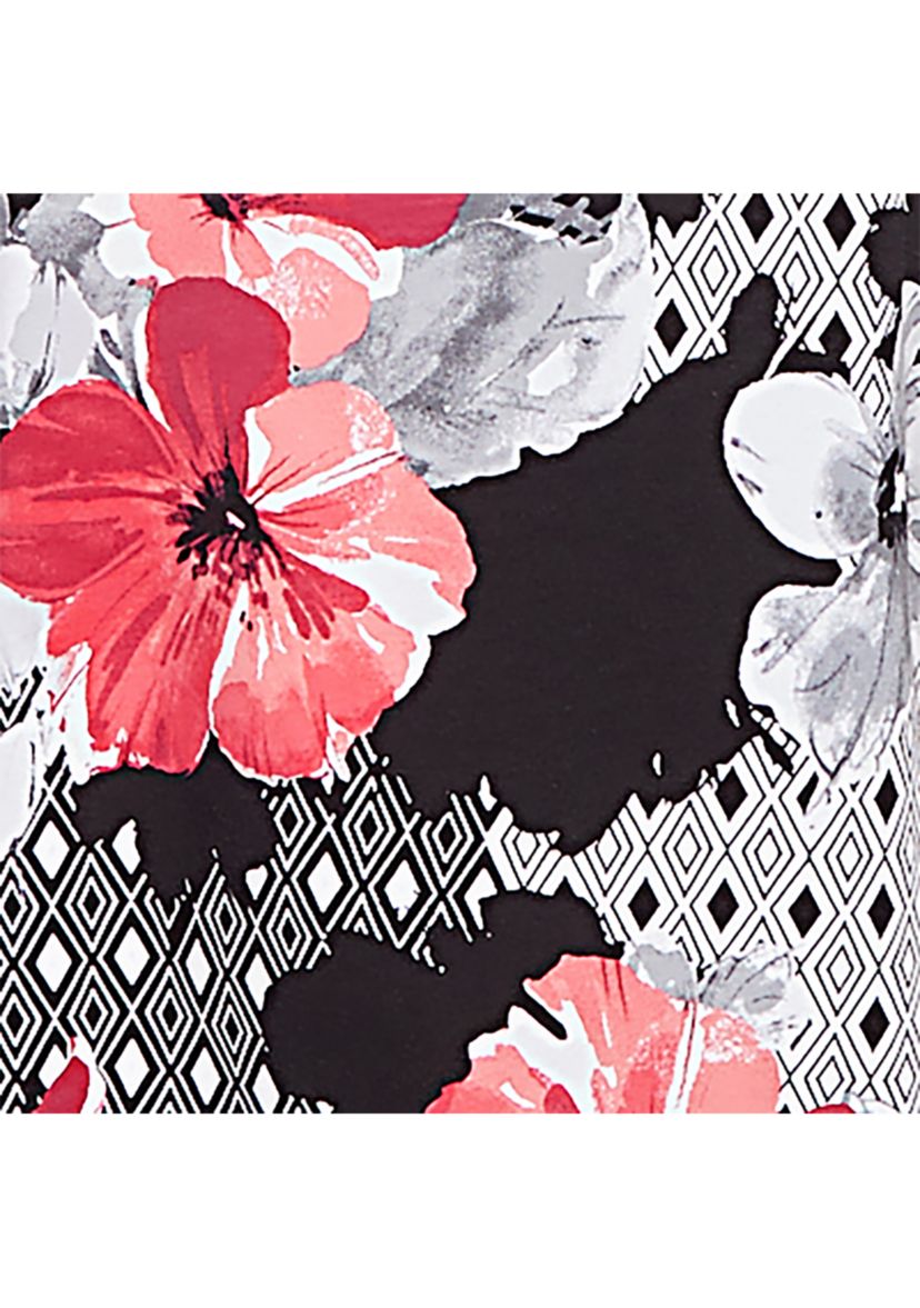 Petite Key Items Diamond Floral Patch Top