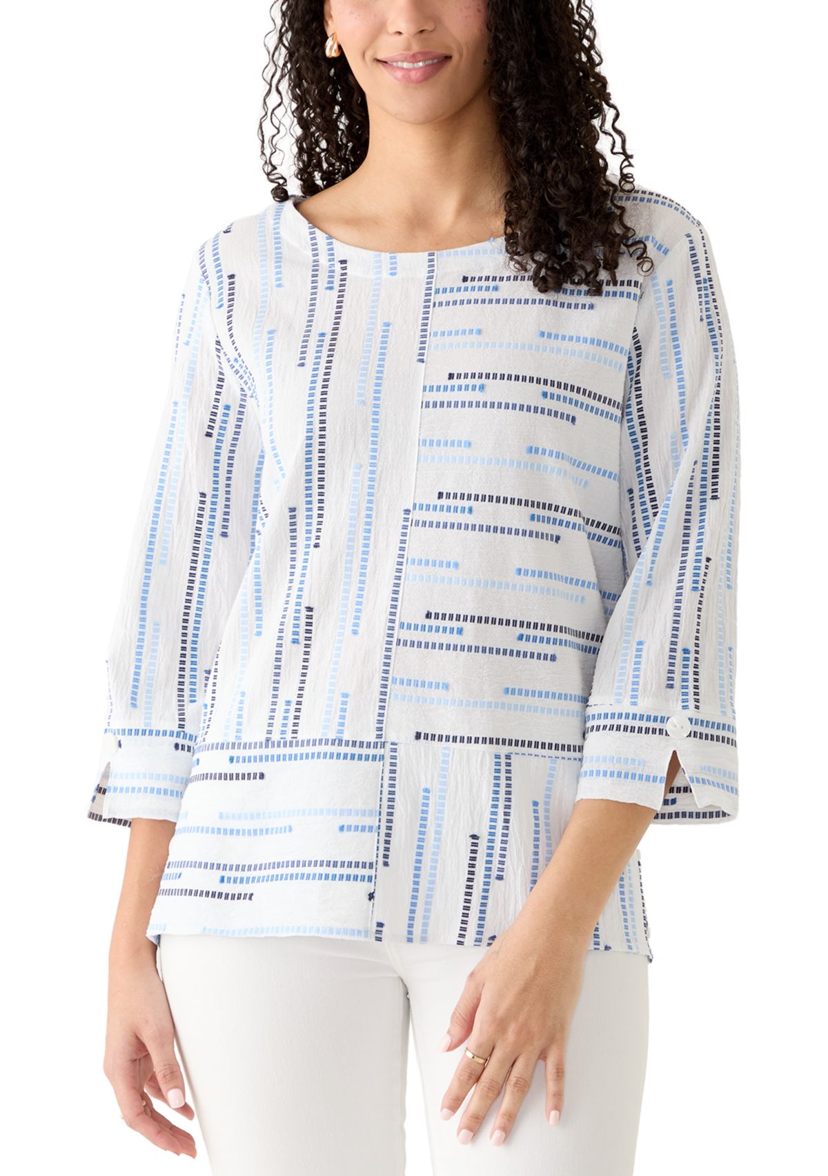 Womens Spliced Stripe Clip Jacquard Top