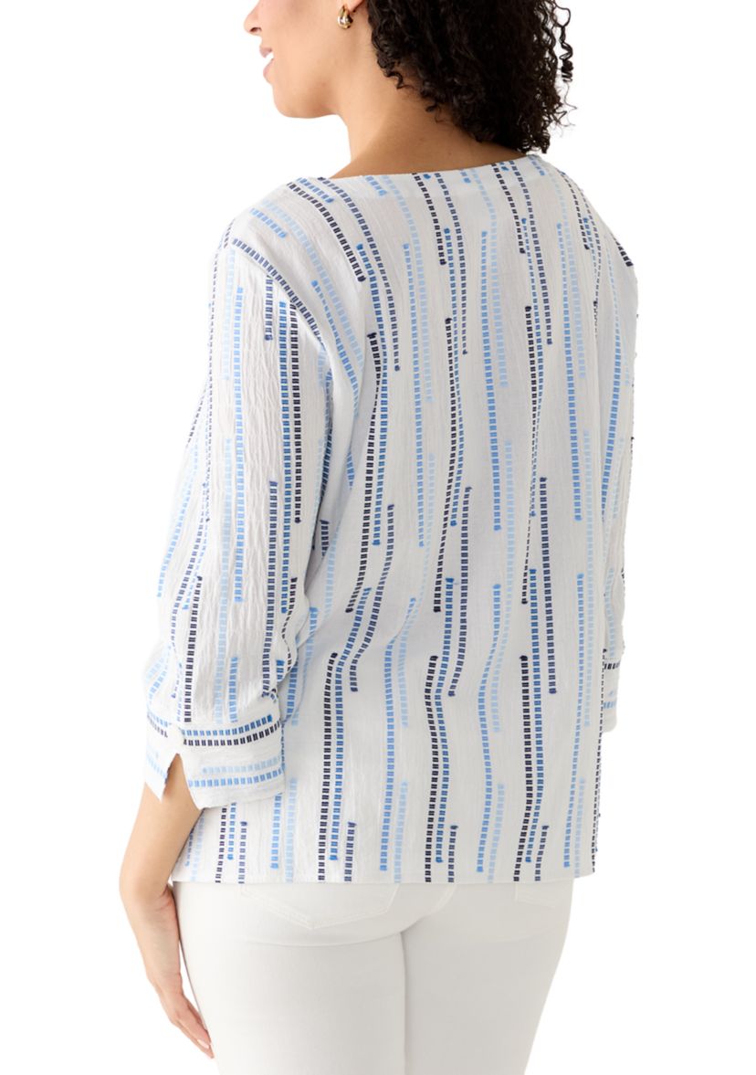 Womens Spliced Stripe Clip Jacquard Top