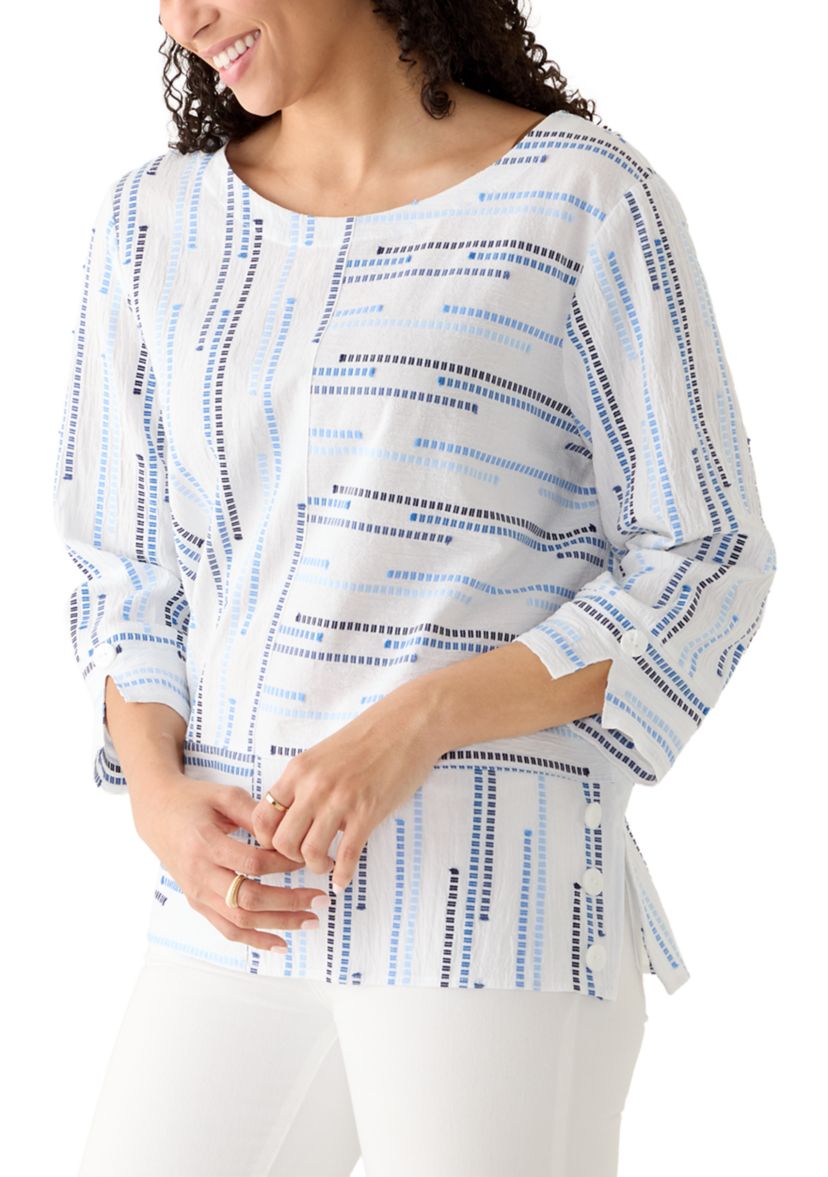 Womens Spliced Stripe Clip Jacquard Top