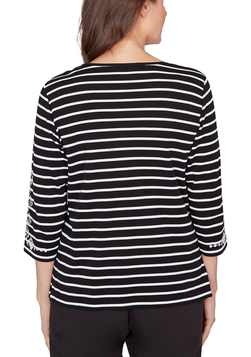 Womens Classics Stripe with Embroidered Sleeves Top