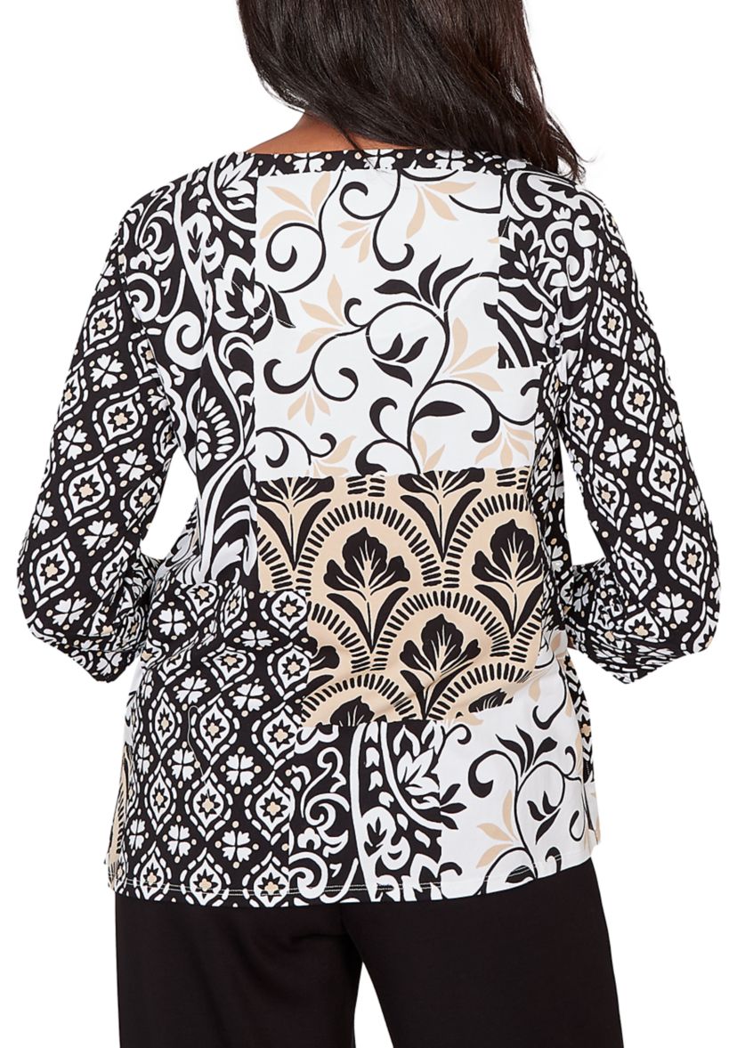 Womens Classics Scroll Geo Patchwork Top