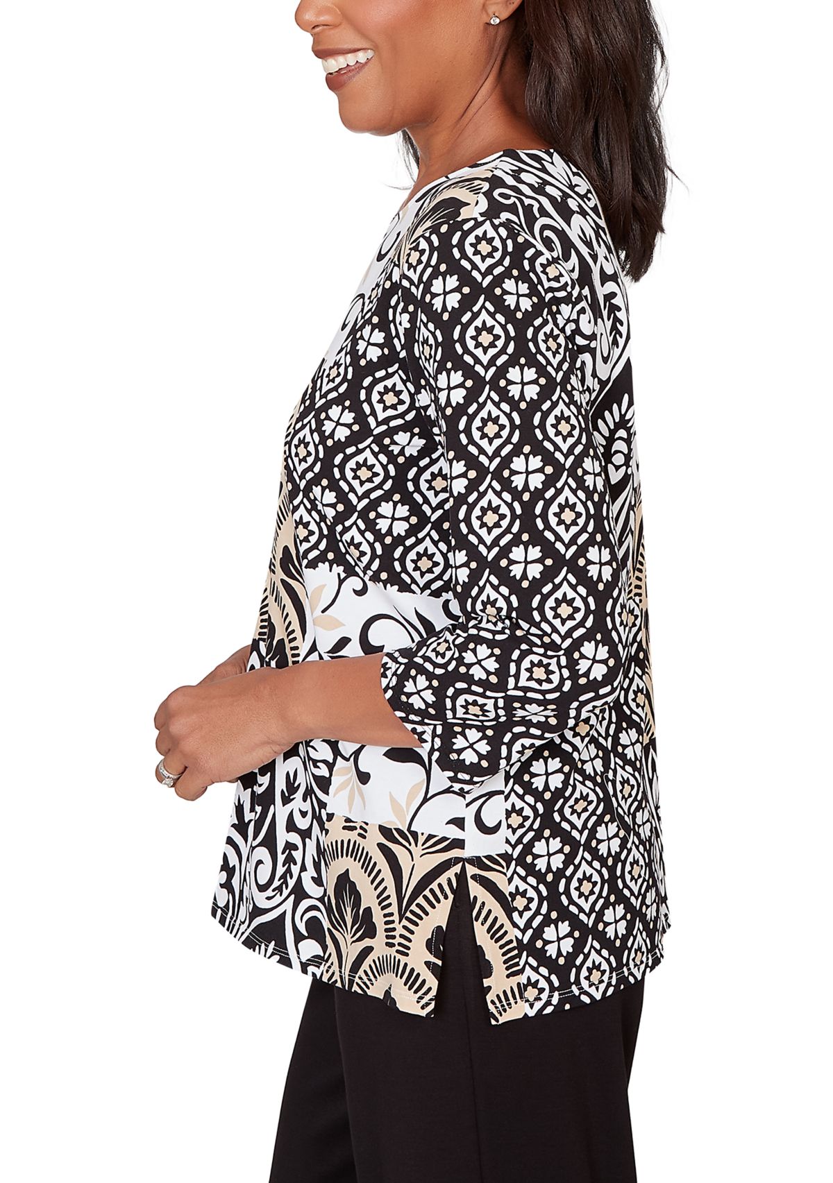 Womens Classics Scroll Geo Patchwork Top