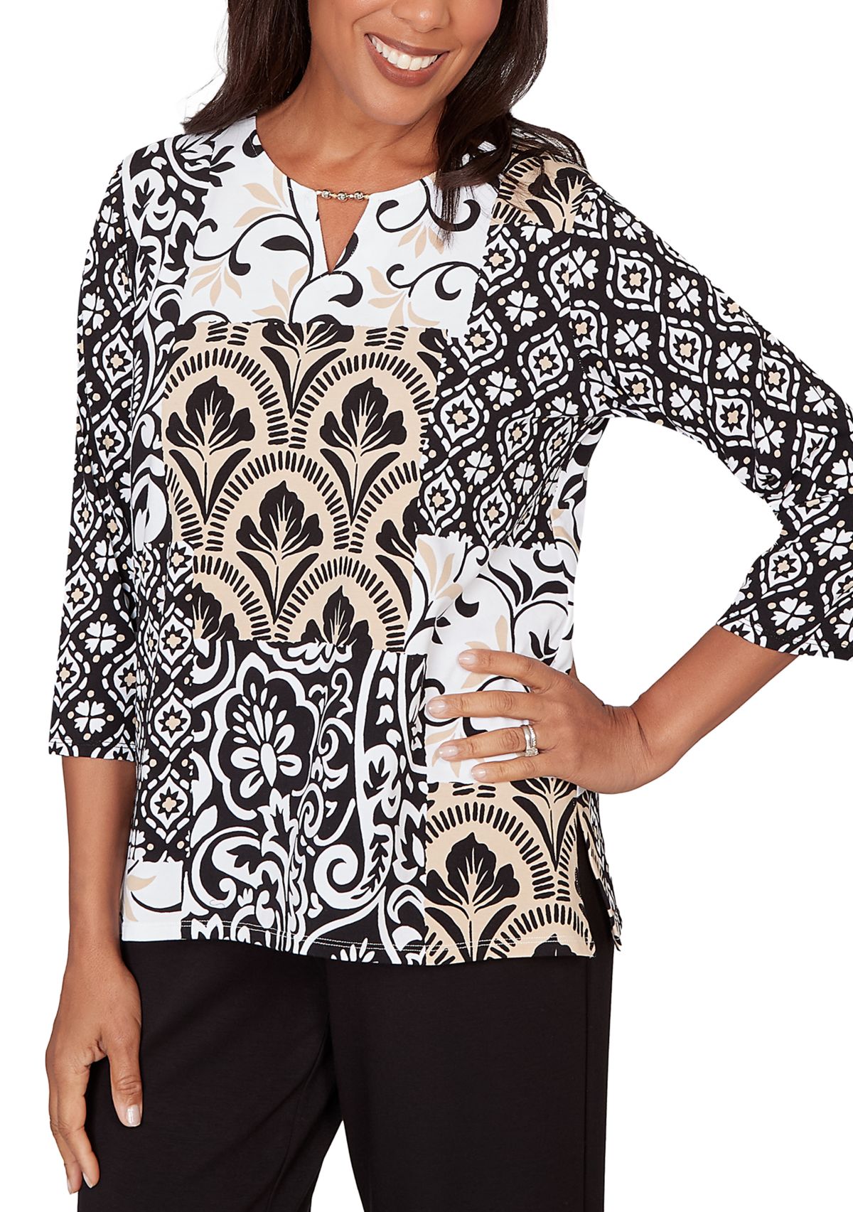 Womens Classics Scroll Geo Patchwork Top