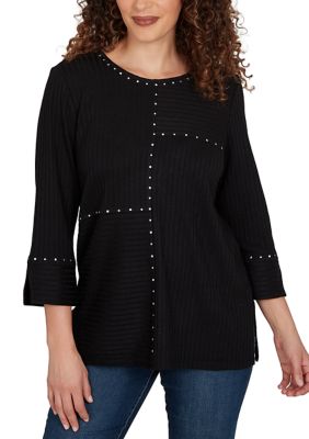 Alfred Dunner Women's Classics Texture Top with Heat Set, Black, Small