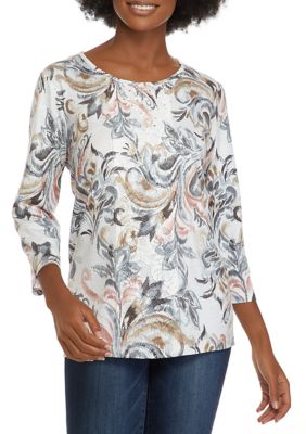 Alfred Dunner Plus Size Classics 3 4 Sleeve Scroll Print Top Belk