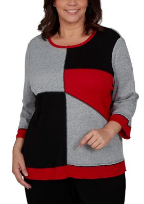 Alfred Dunner Women's Plus Size Classics Colorblock Top, Grey, 3XL