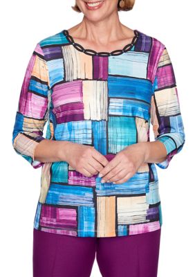 Alfred Dunner Women's Plus Size Classics Skin Ombré Border Top