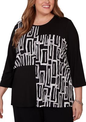 Alfred Dunner Women's Plus Size Classics Christmas Tree Top, Black, 3X