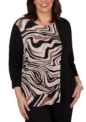 Alfred Dunner Women's Plus Size Classics Scenic Christmas Pullover Top, Black, 3X
