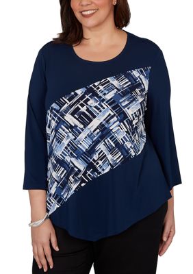 Alfred Dunner Women's Plus Size Classics Etched Plaid Diagonal Spliced Top