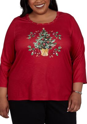Alfred Dunner Women's Plus Size Classics Christmas Tree Top