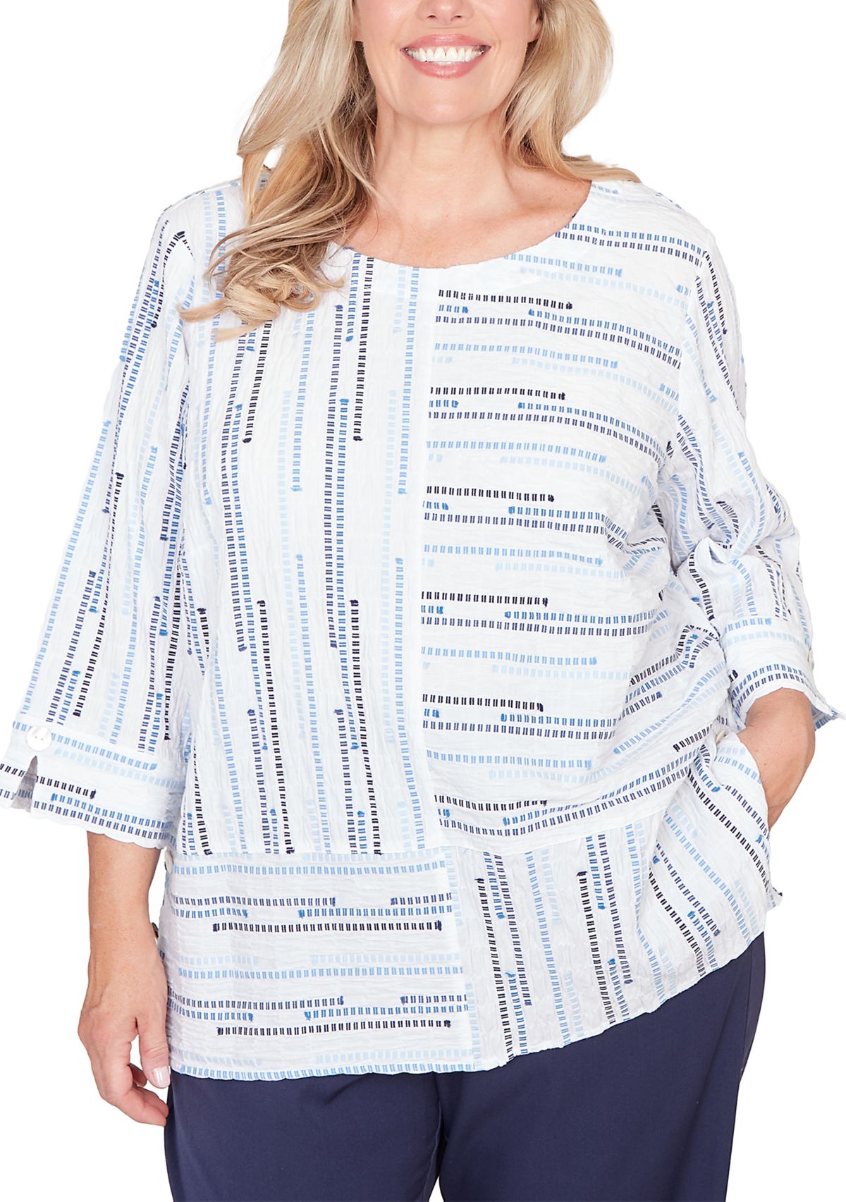 Plus Size Classics Spliced Stripe Clip Jacquard Top