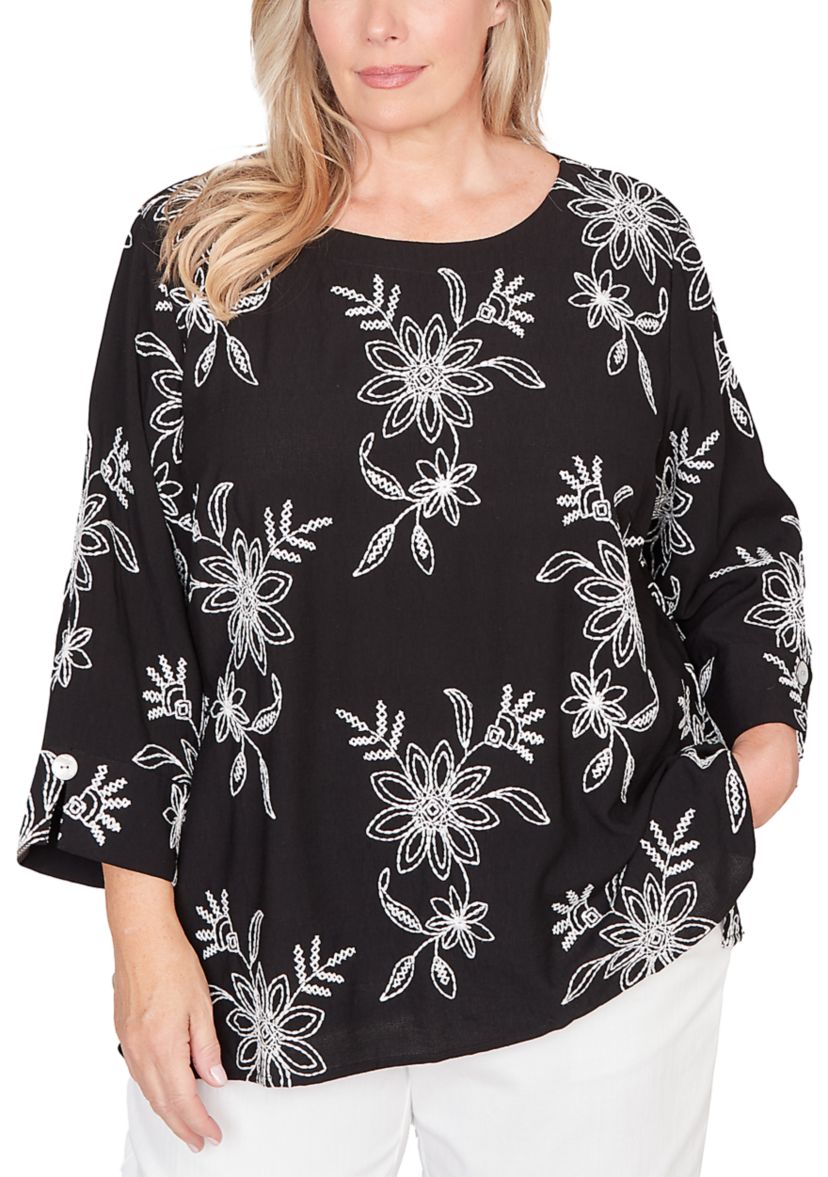 Plus Size Classics Tossed Floral Embroidery Top