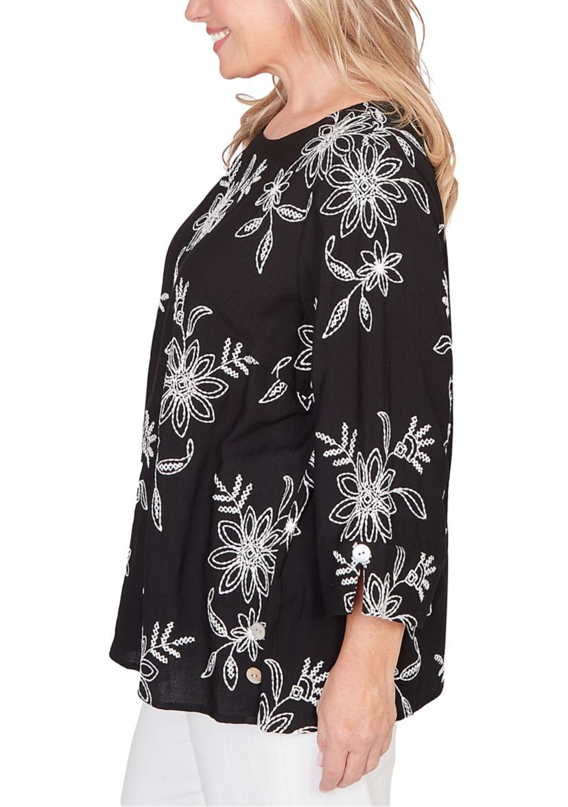 Plus Size Classics Tossed Floral Embroidery Top
