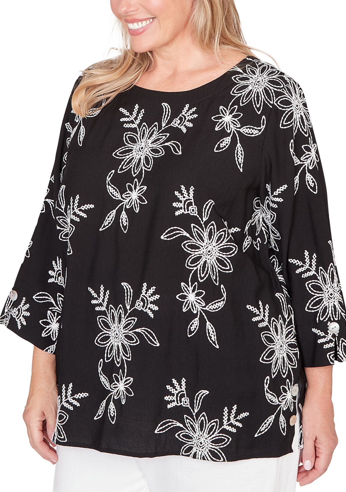 Plus Size Classics Tossed Floral Embroidery Top