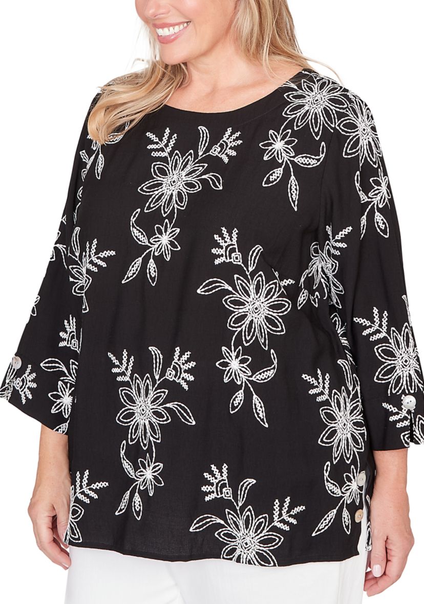Plus Size Classics Tossed Floral Embroidery Top