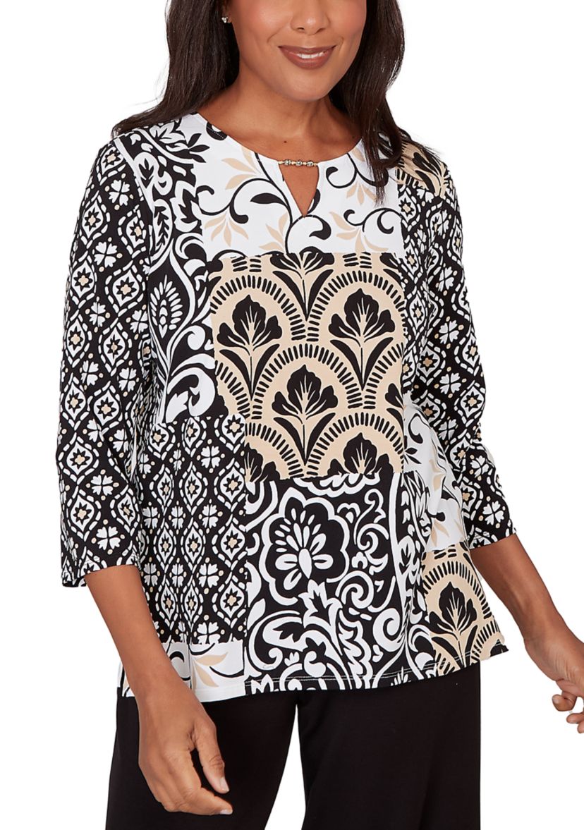 Plus Size Classics Scroll Geo Patchwork Top 