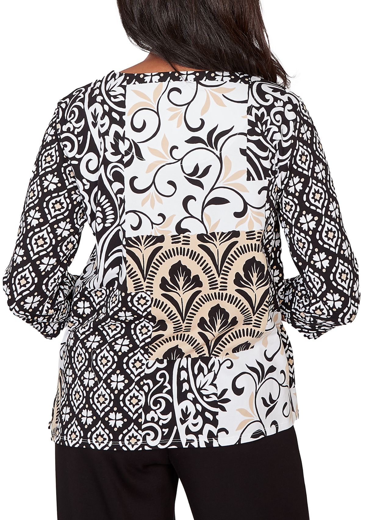 Plus Size Classics Scroll Geo Patchwork Top 