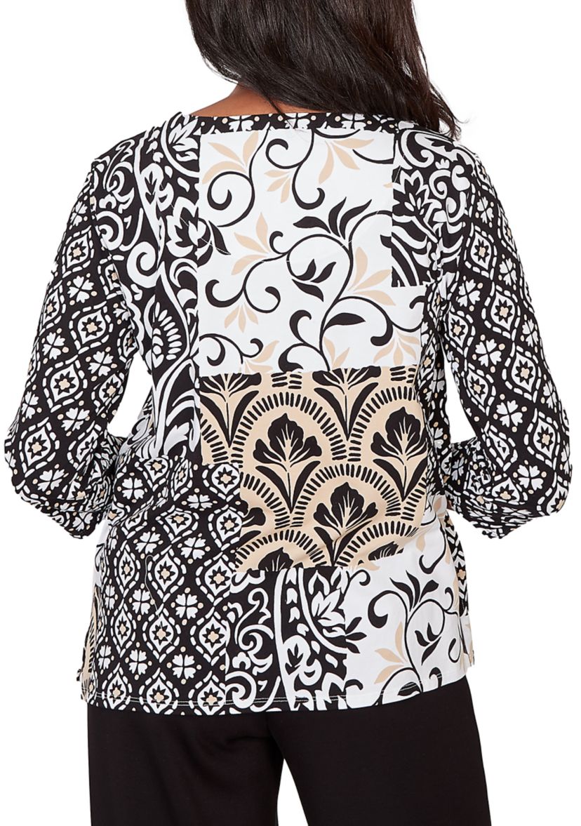 Plus Size Classics Scroll Geo Patchwork Top 