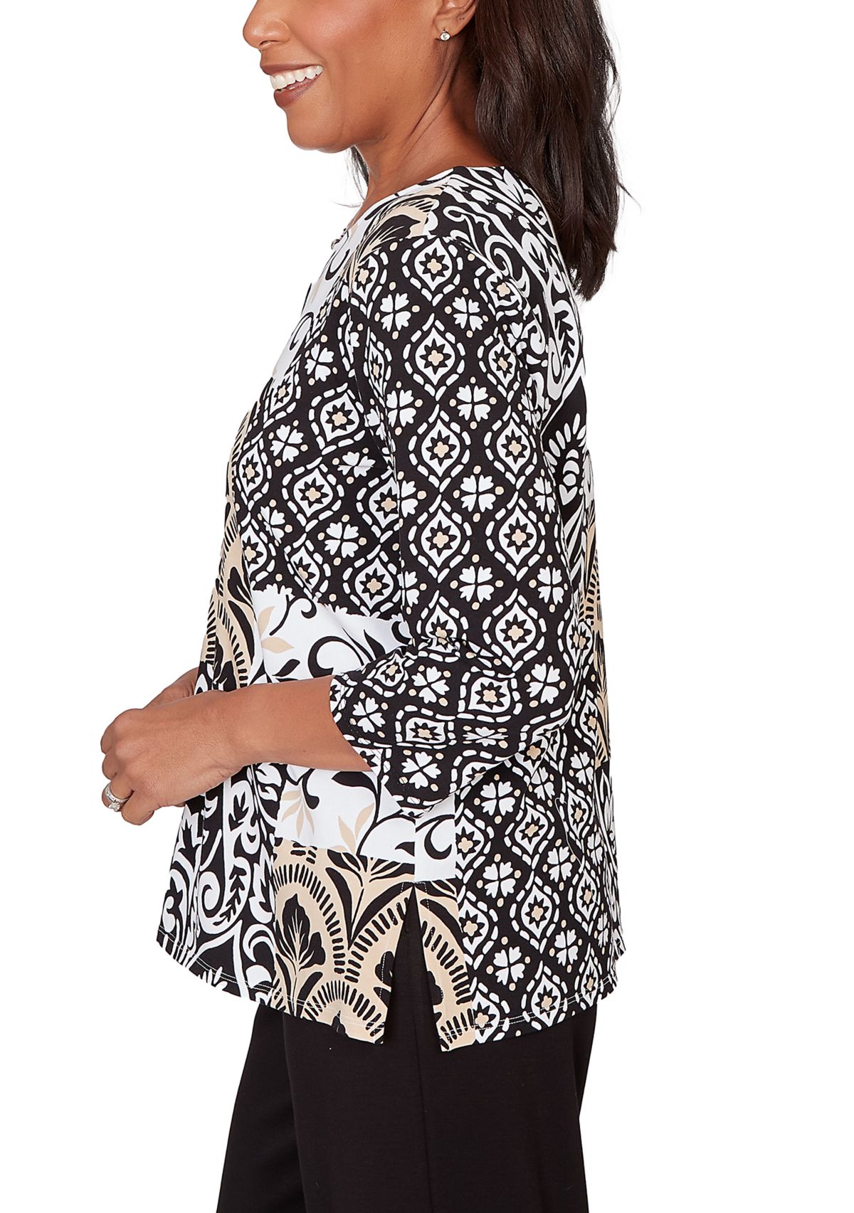 Plus Size Classics Scroll Geo Patchwork Top 