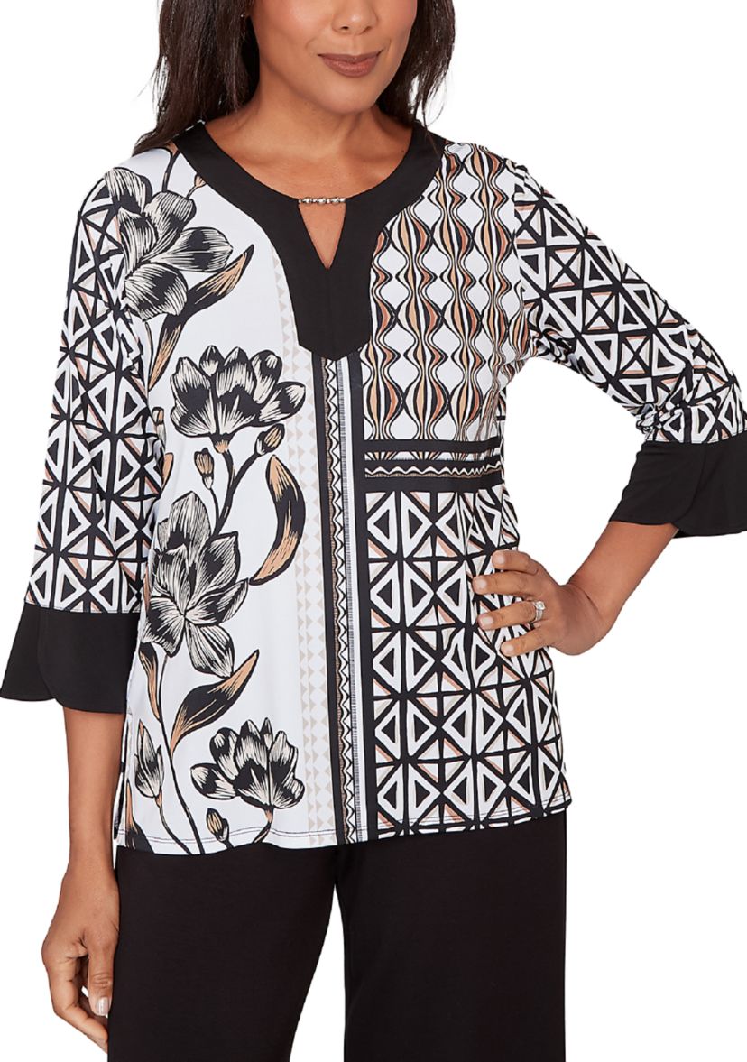 Plus Size Classics Floral Patchwork with Geo Pullout Top