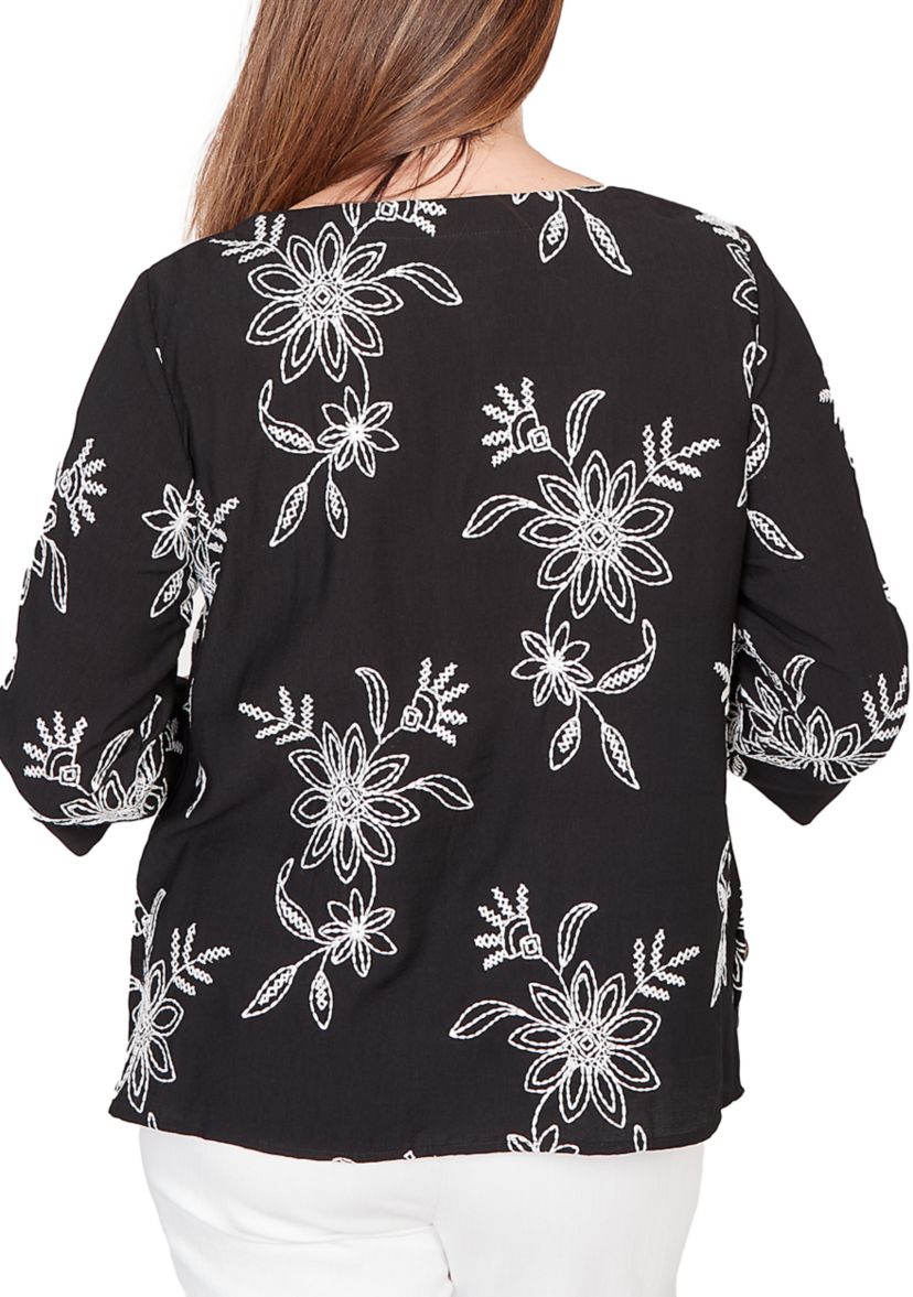 Petite Tossed Floral Embroidered Top