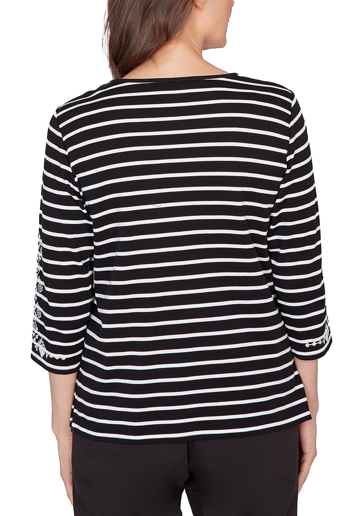 Petite Striped Shirt with Embroidered Sleeves