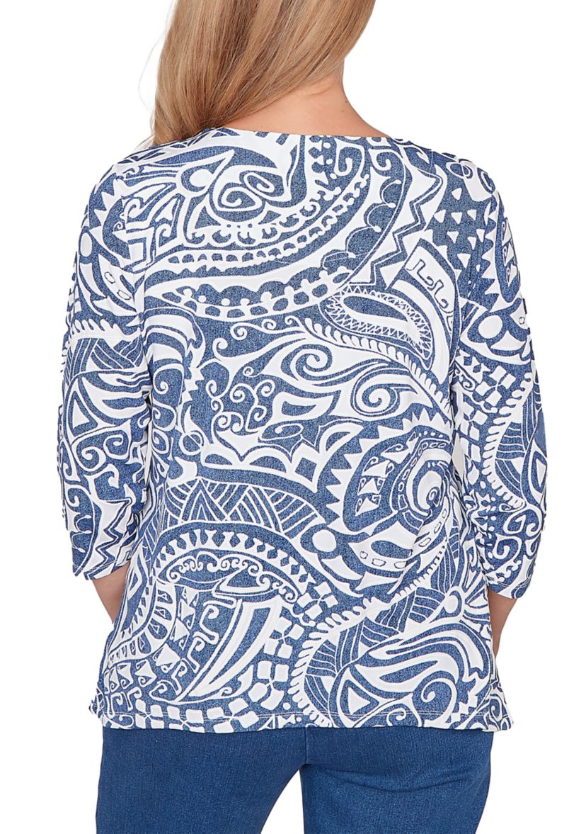 Petite Classic 3/4 Sleeve Batik Scroll Top