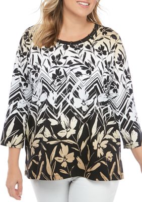 Alfred Dunner Plus Size Classics 3 4 Sleeve Floral Print Top Belk