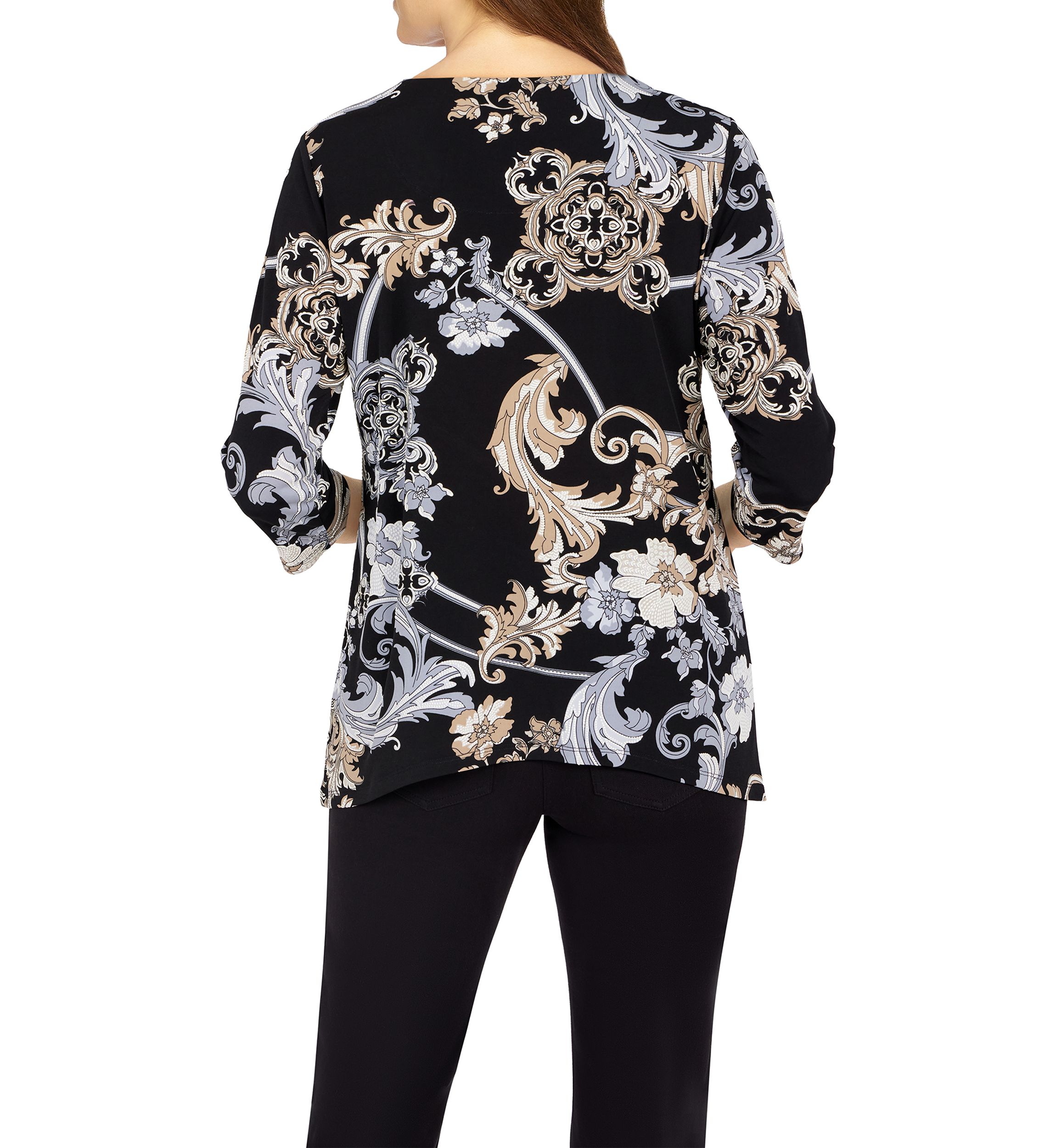 Womens Classics Floral Scroll Puff Print Knit Top 