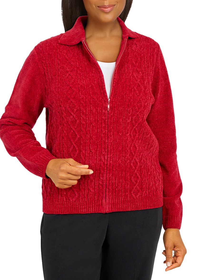 Womens Zip Front Chenille Cardigan
