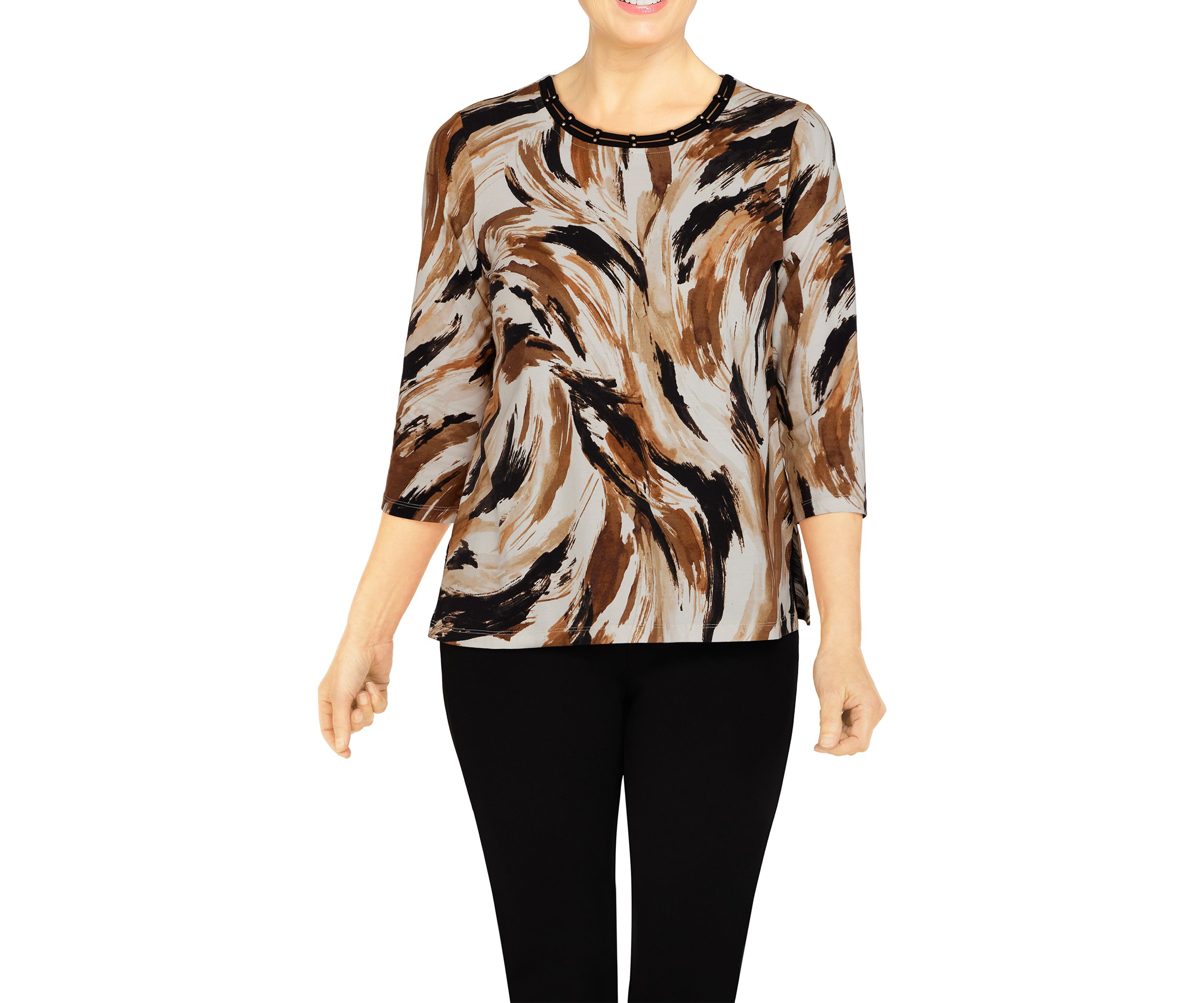 Womens Classics Skin Brushstroke Print Knit Top 