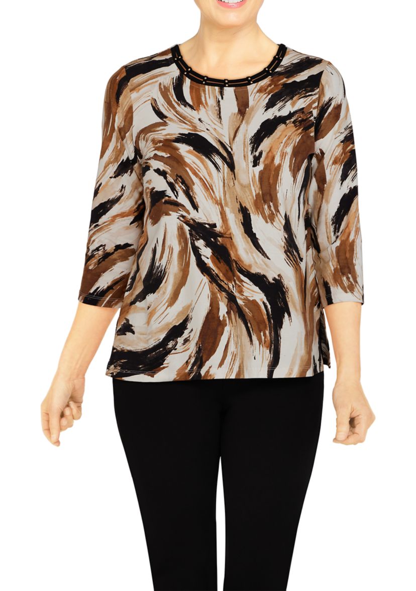 Womens Classics Skin Brushstroke Print Knit Top 