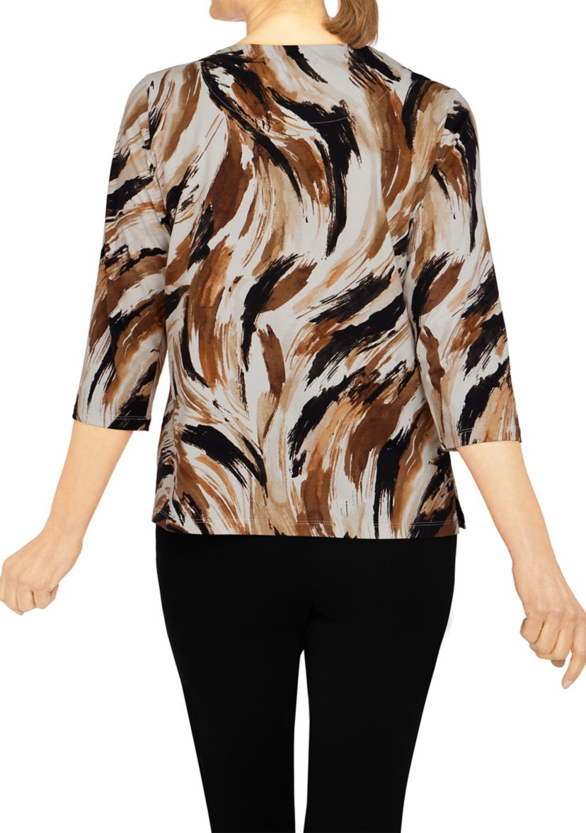 Womens Classics Skin Brushstroke Print Knit Top 