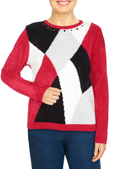 Alfred Dunner Womens Color Block Sweater