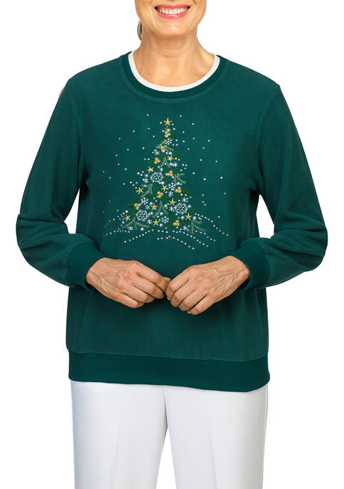 Alfred Dunner Womens Classics Christmas Tree Center Pullover