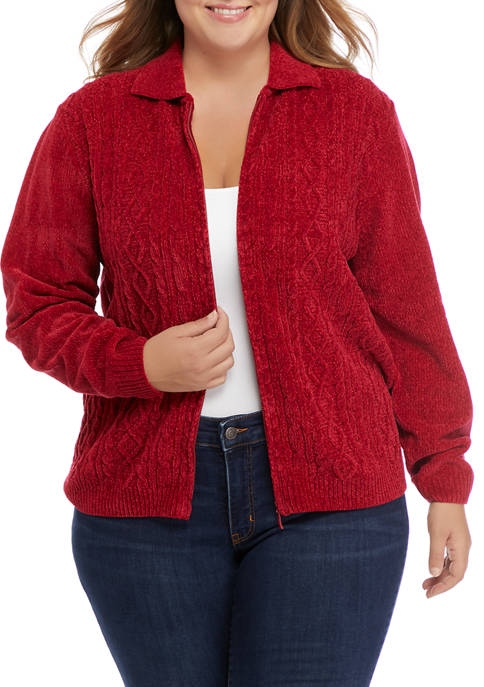 Alfred Dunner Plus Size Long Sleeve Chenille Cardigan