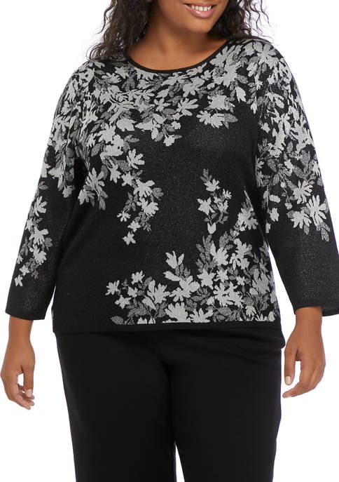 Alfred Dunner Plus Size Classics Floral Jacquard Sweater