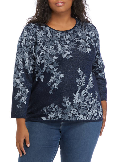Plus Size Classics Floral Jacquard Sweater 