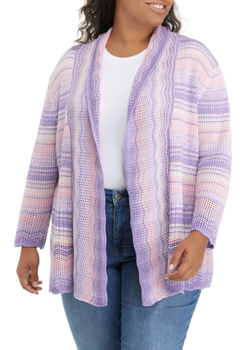 Plus Size Long Sleeve Marled Striped Cardigan 