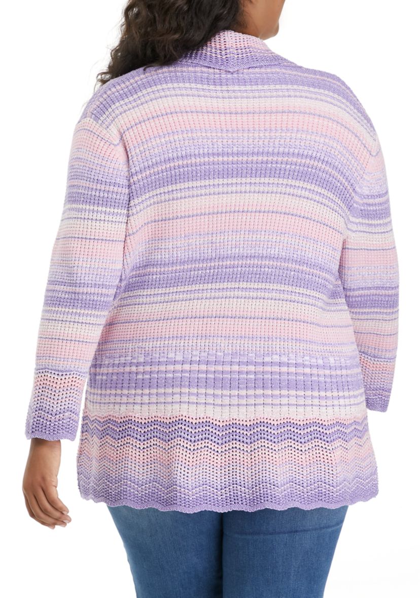 Plus Size Long Sleeve Marled Striped Cardigan 