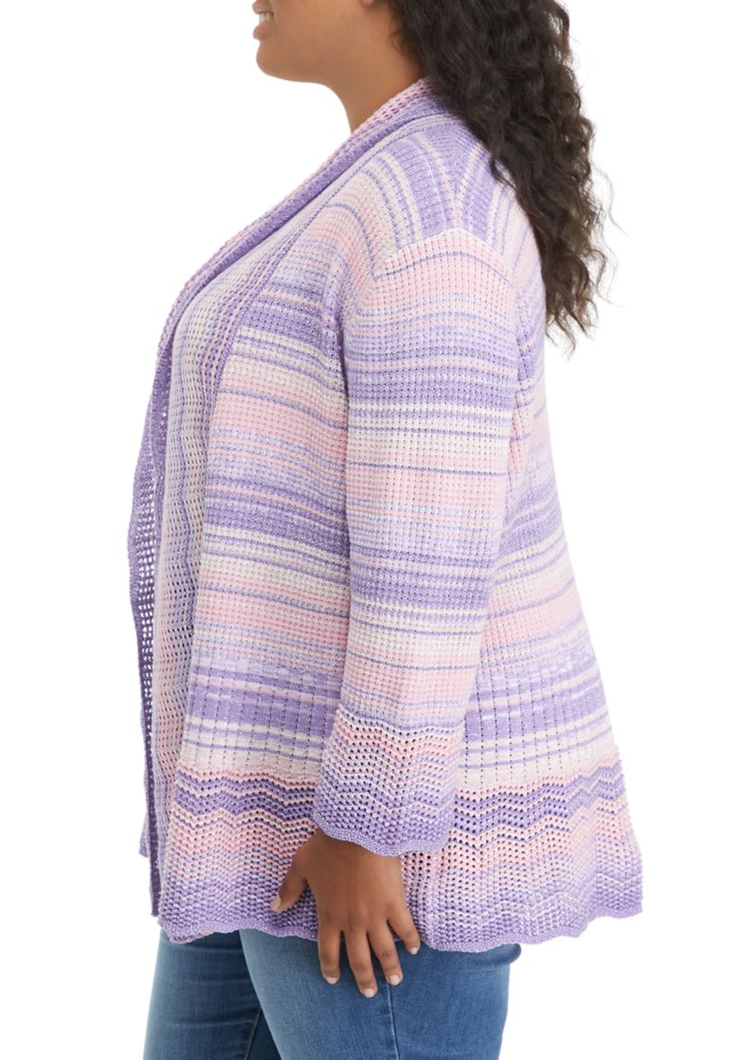Plus Size Long Sleeve Marled Striped Cardigan 