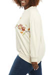 Plus Size Classics Long Sleeve Crew Neck French Terry Owl Appliqué Knit Top