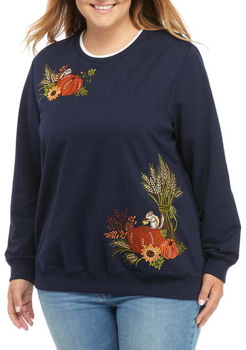 Alfred Dunner Plus Size Classics Long Sleeve Crew
