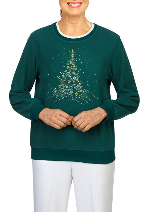 Alfred Dunner Petite Christmas Tree Appliqu&eacute; Pullover