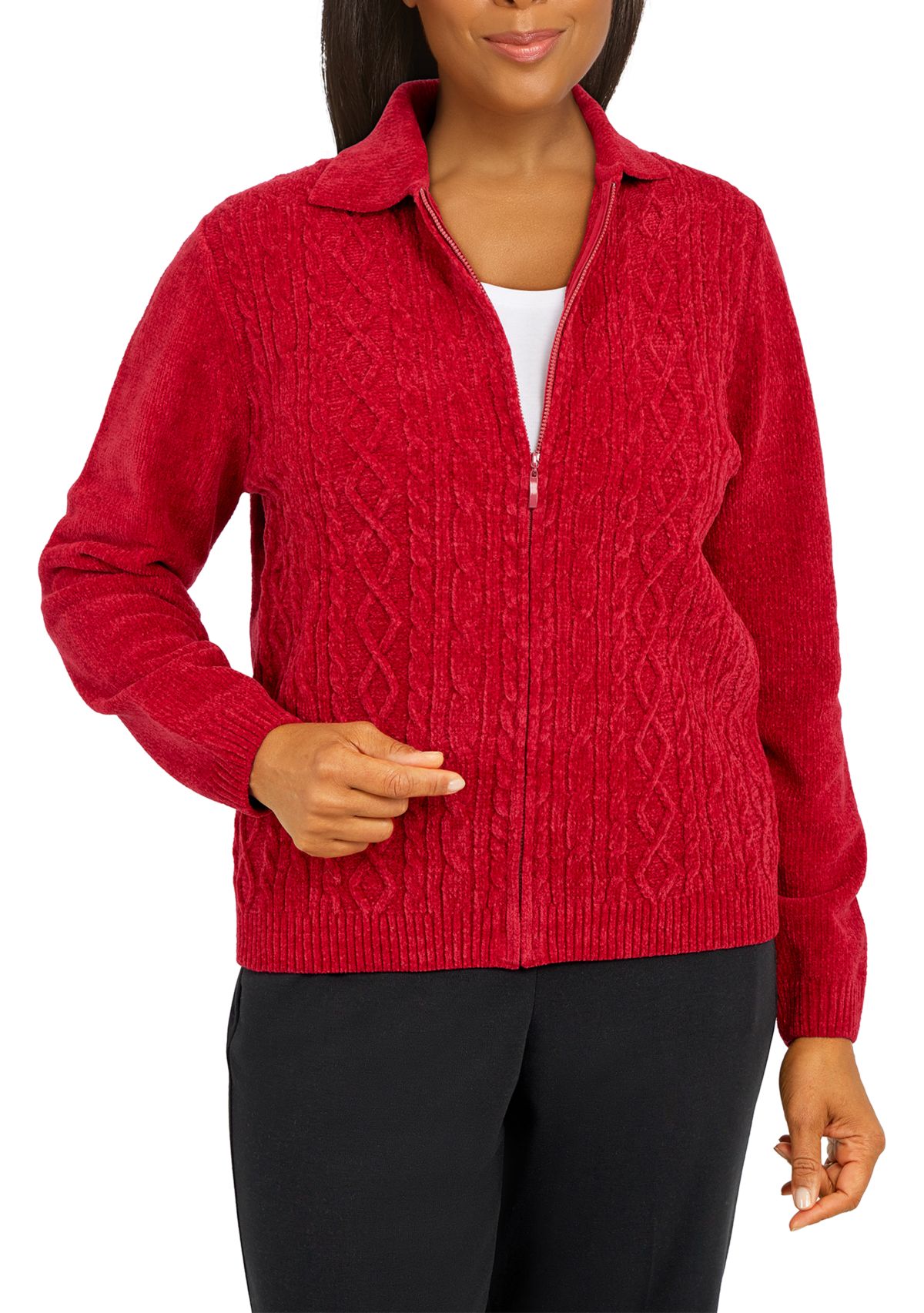 Plus Size Classics  Zip Front Chenille Cardigan